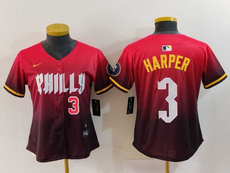 Womens Philadelphia Phillies #3 Bryce Harper Number Red 2024 City Connect Limited Jerseys